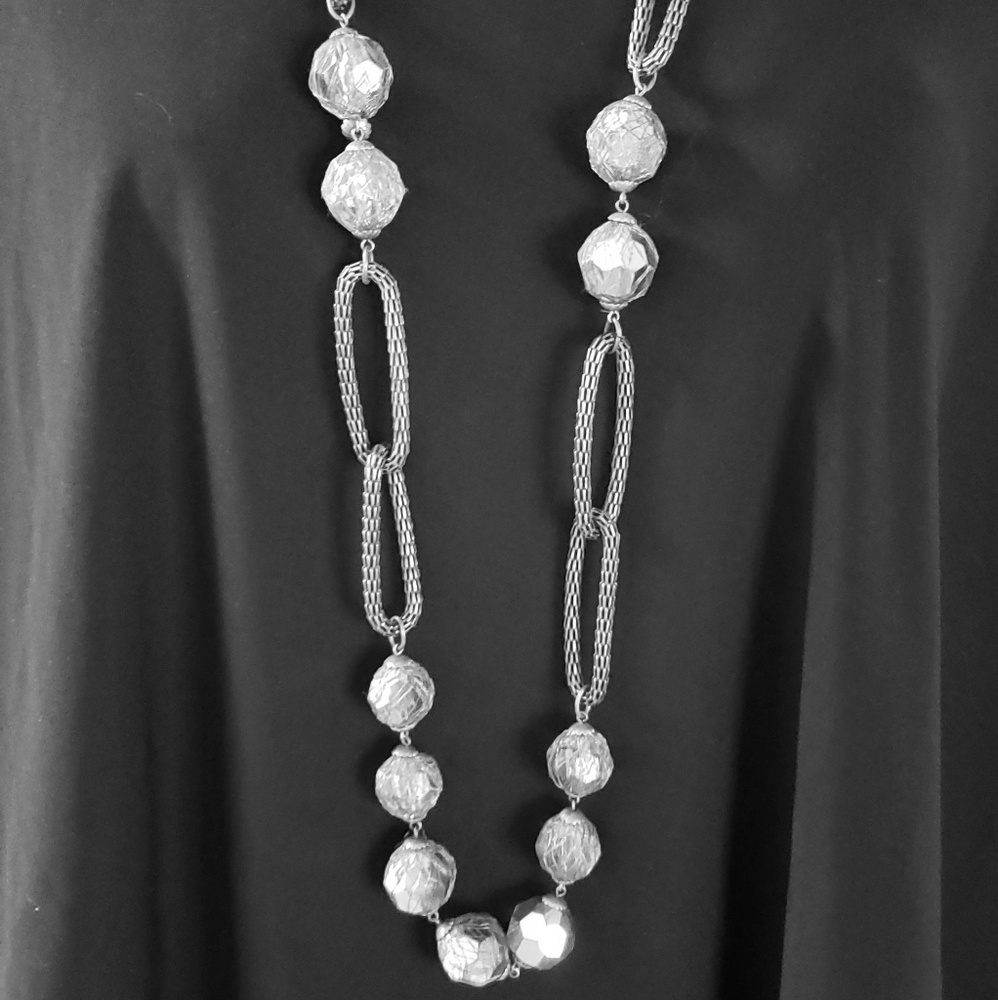 Chain Link Silver Necklace with Faceted Stations - Picture 3 of 8